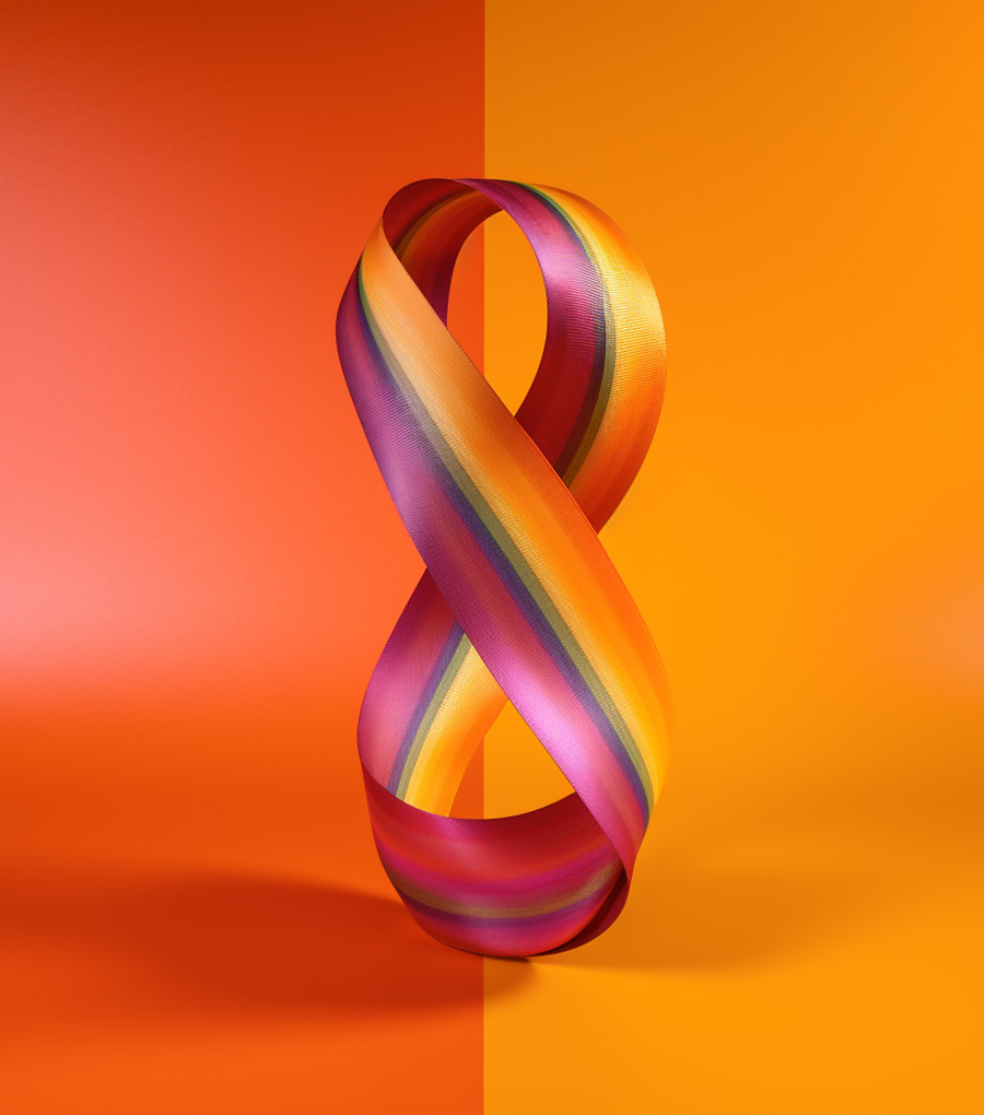 3D render of a rainbow coloured ribbon
