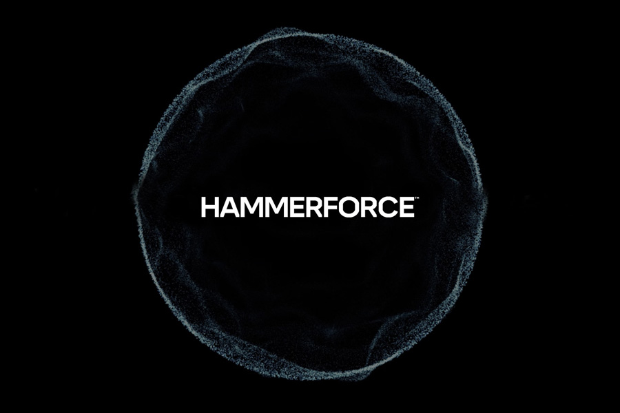 Rendered stylised exploding circle with particles. The Hammerforce logo sits on top.